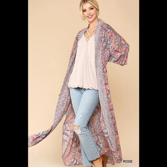 Mix print open front kimono with side slit… - Picture 6 of 7